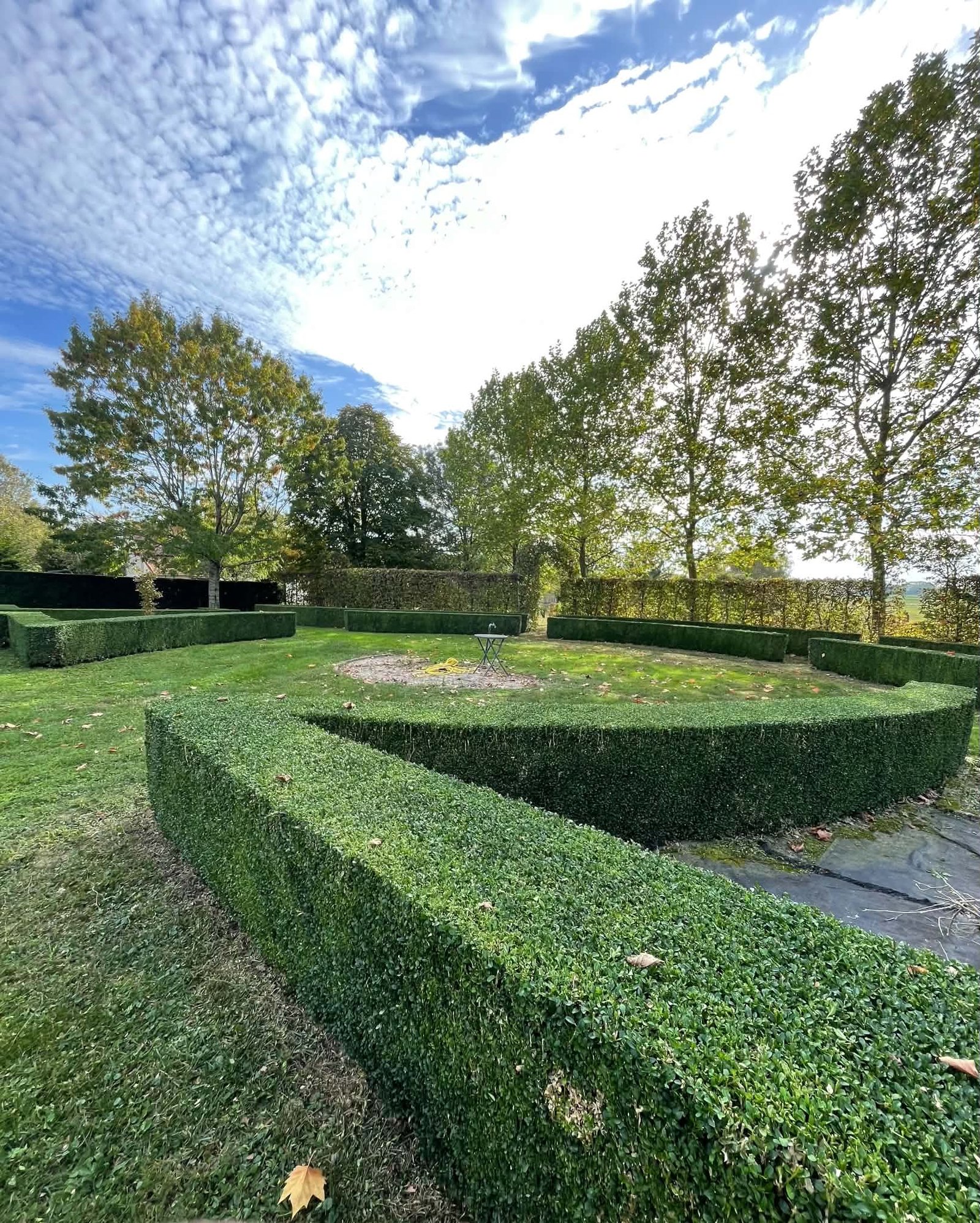 Grand jardin avec haies taillées